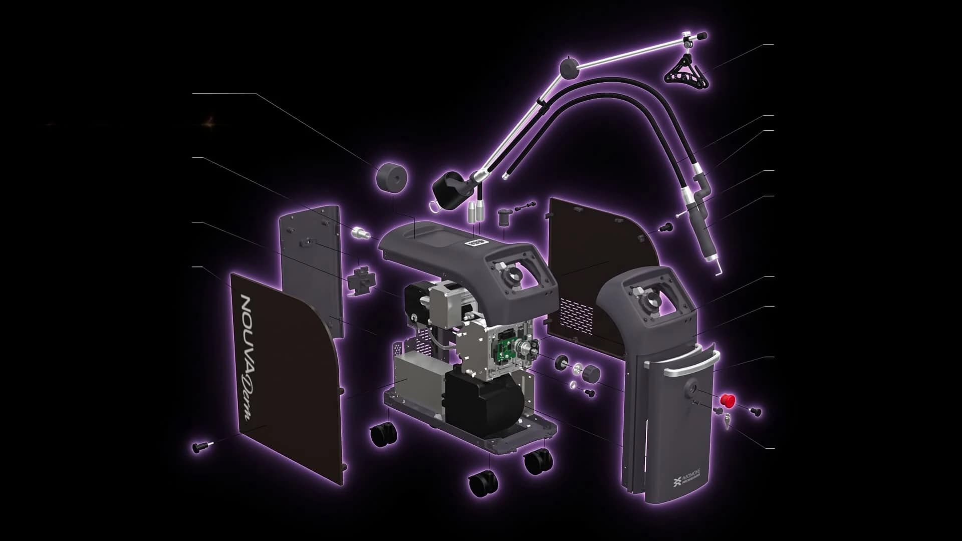 NouvaDerm 1927nm thulium laser, exploded view of components